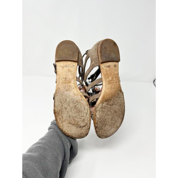 Giuseppe Zanotti Short Ankle Strappy Gladiator Flat Cage Sandals Taupe Tan EU 37 - Picture 10 of 10